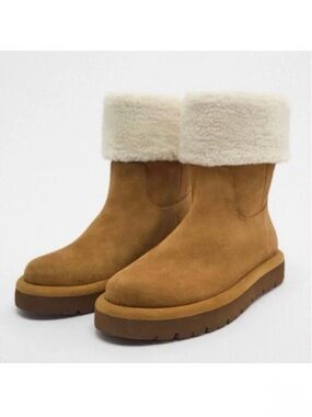 NWT Zara Suede Leather & Fleece Boots